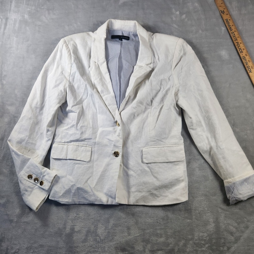 HARVE BENARD Linen Blazer Womens 12 Ivory Lined 2 Button Jacket Career